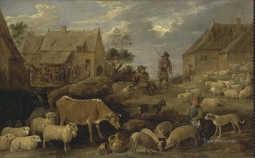 動物 Painting - テニエ ダヴィッド 2 世 羊飼いと群れのいる風景